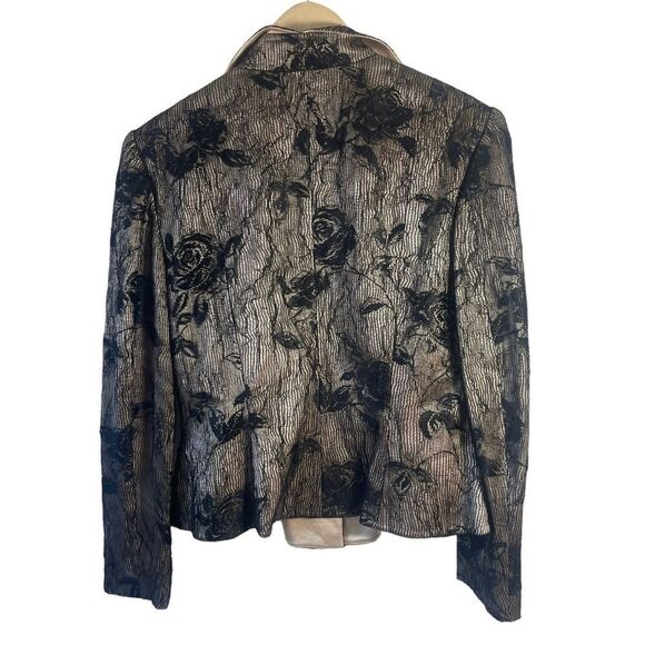 The Bonnie Roseman Silk Collection Cream Silk W/ Black Lace Overlay Blazer Sz L - Picture 2 of 11